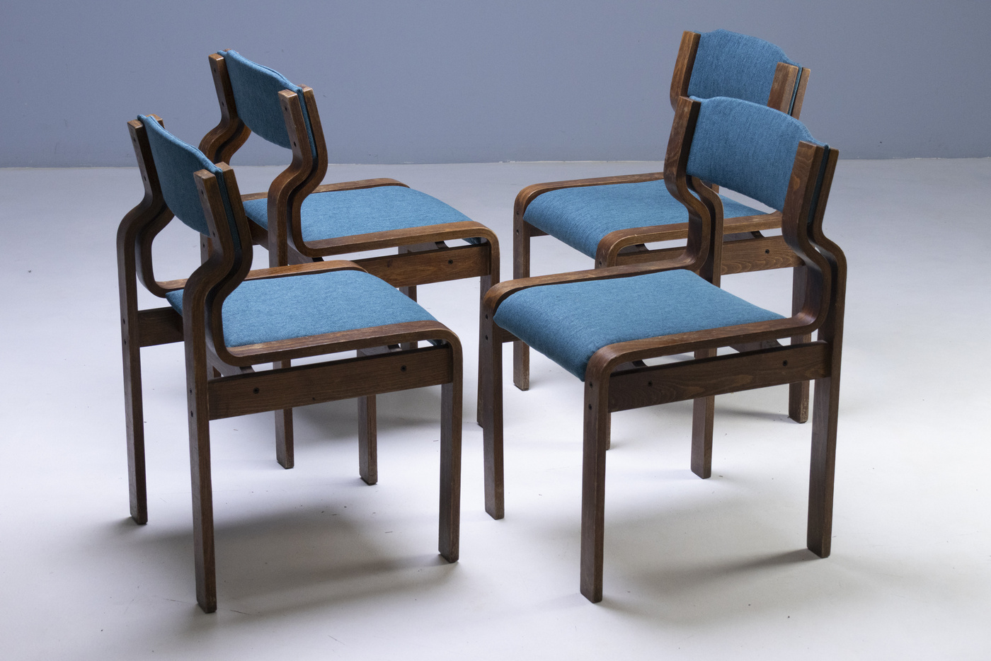 Set of 4 chairs designed by Ludvík Volák for Dřevopodnik Holešov, color ''sea''