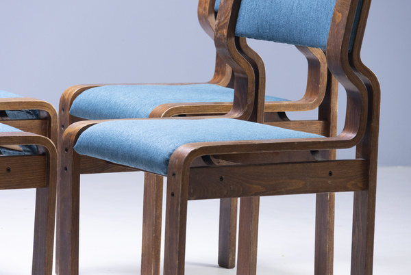 Set of 4 chairs designed by Ludvík Volák for Dřevopodnik Holešov, color ''sea''