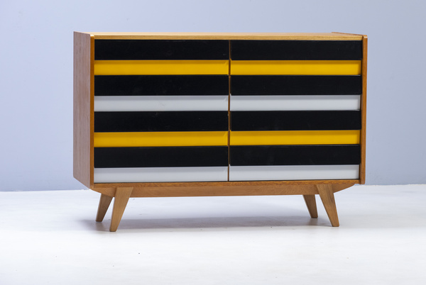 Chest of drawers U-453, design by Jiří Jiroutek, color yellow and white