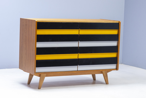 Chest of drawers U-453, design by Jiří Jiroutek, color yellow and white