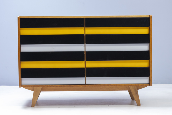 Chest of drawers U-453, design by Jiří Jiroutek, color yellow and white
